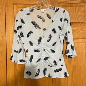 Light blue feather v-neck blouse